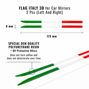 Bandierina 3D tricolore Italia per specchietti dimensioni e dettaglio
