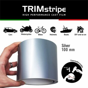 Trim Stripe Strisce Adesive per Auto, Argento, 100 mm