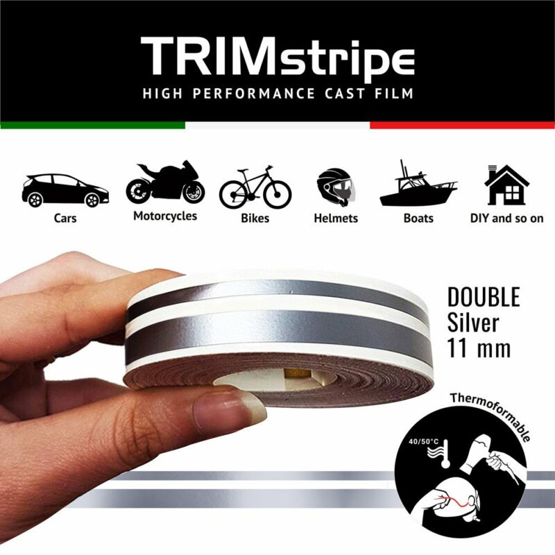 Trim Stripe Strisce Adesive per Auto, 2 Fili, Argento 11 mm