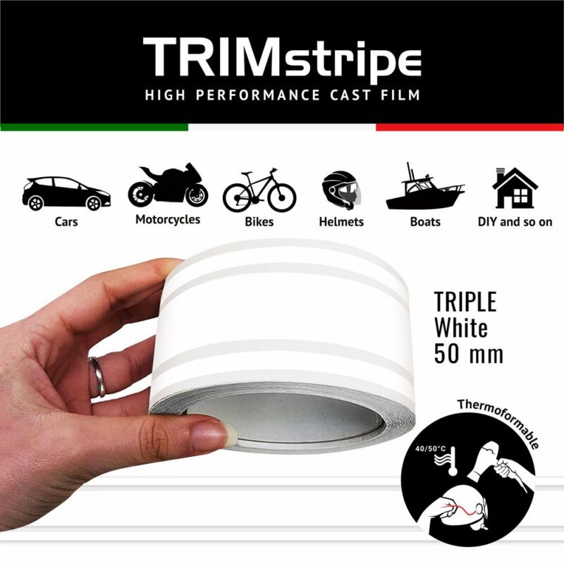 Trim Stripe Strisce Adesive per Auto, 3 Fili, Bianco 50 mm