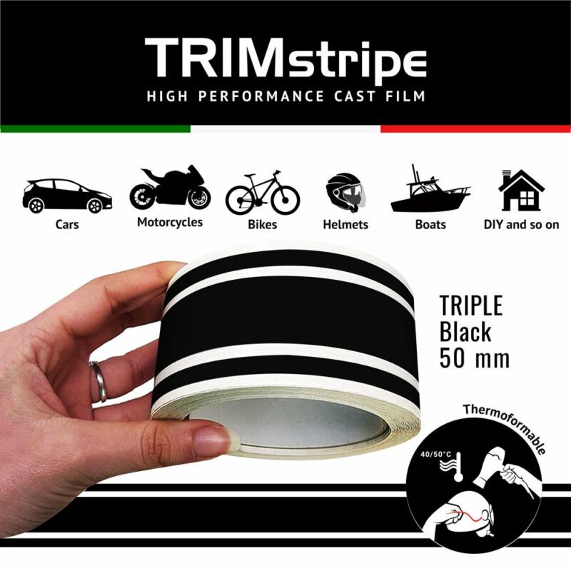 Trim Stripe Strisce Adesive per Auto, 3 Fili, Nero 50 mm
