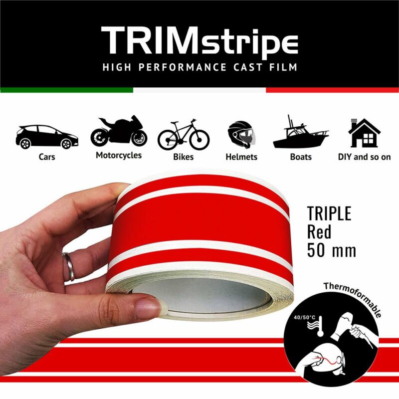 Trim Stripe Strisce Adesive per Auto, 3 Fili, Rosso 50 mm