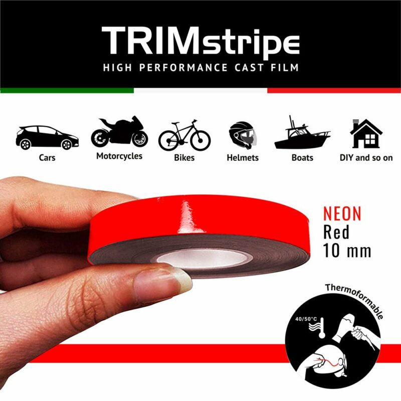 Trim Stripe Strisce Adesive per Auto, Fluo Rosso 10 mm