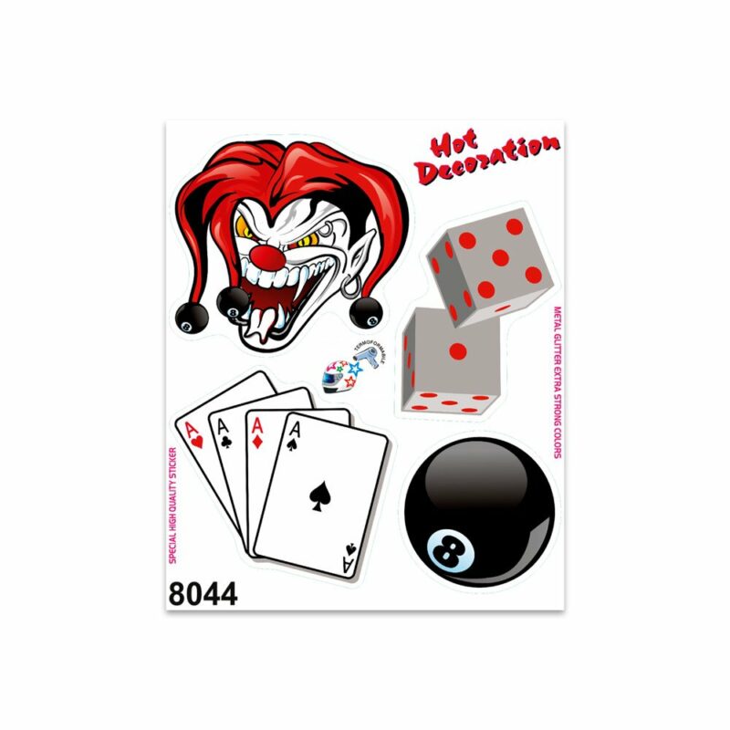 Adesivi Stickers Medi Joker Carte Palla 8 Dadi 13,5 x 16 cm