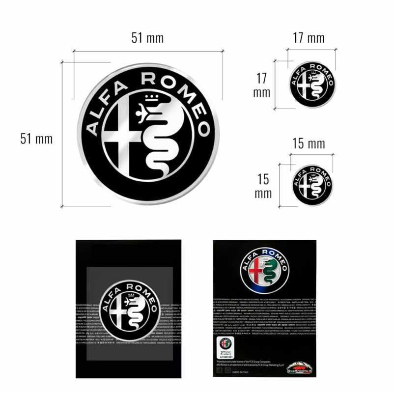 Kit 3 loghi adesivi Alfa Romeo per interno Giulia e Stelvio, dimensioni