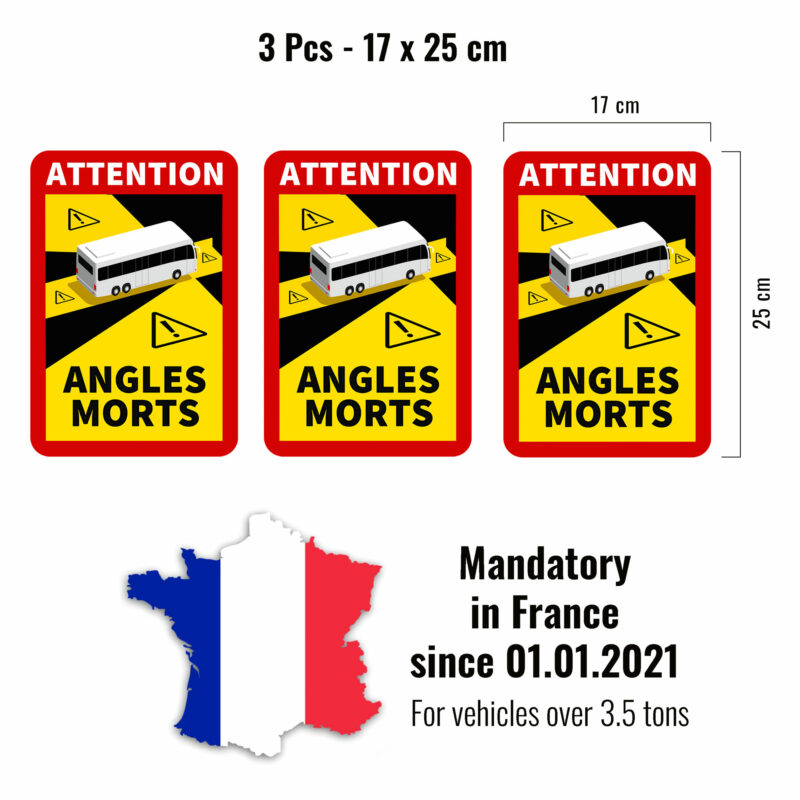 adesivi angoli morti per autobus francia, 3 pezzi, 17 x 25 cm