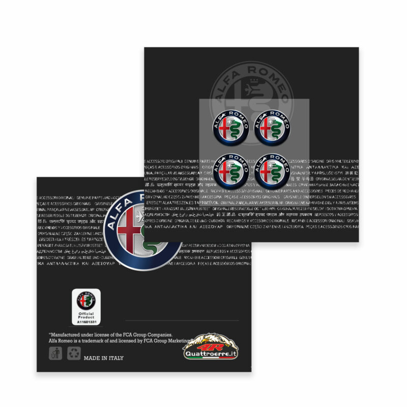 Tappini cappucci coprivalvole auto pneumatici Alfa Romeo, adesivi ufficiali con etichetta