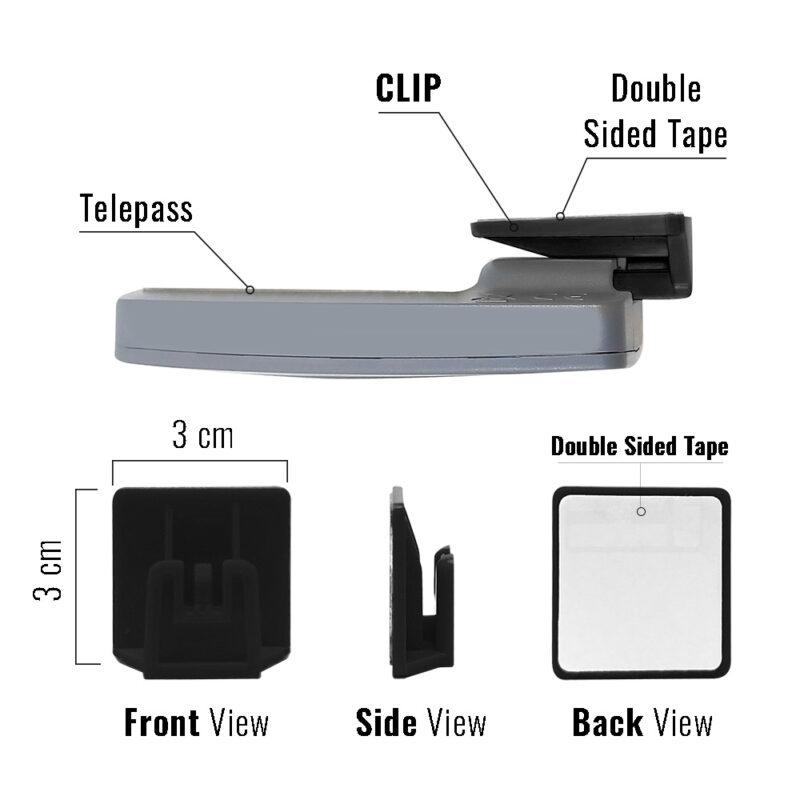 Clip per Telepass SLIM nuovo modello supporto auto adesivo. Due pezzi. Nero